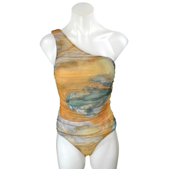 Zara Multicolor Tie Dye Sunset One Shoulder Sleeveless Tank Bodysuit Top Size S - Picture 1 of 5